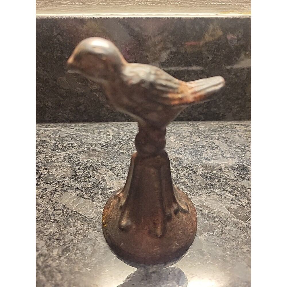 Vintage Cast Iron Working Dinner Church Hand Bell with Bird Topper - 4.5" H